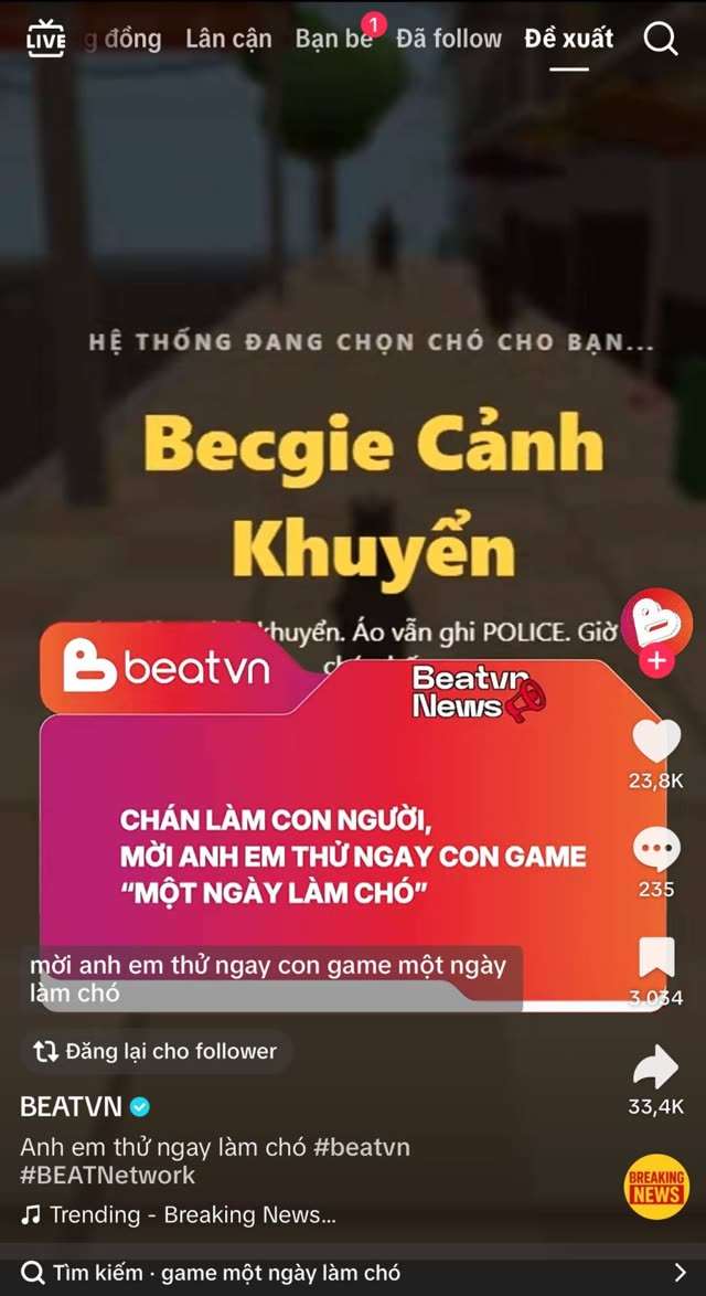 Ảnh chụp TikTok BEATVN với số lượt tương tác
